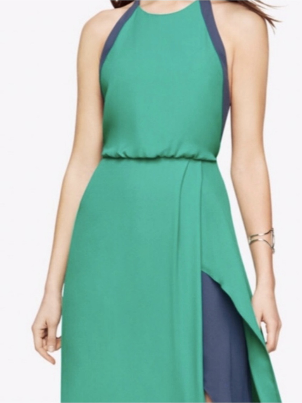 NWT BCBGMaxAzria Camillia High-Low Halter Dress with Navy Inset
